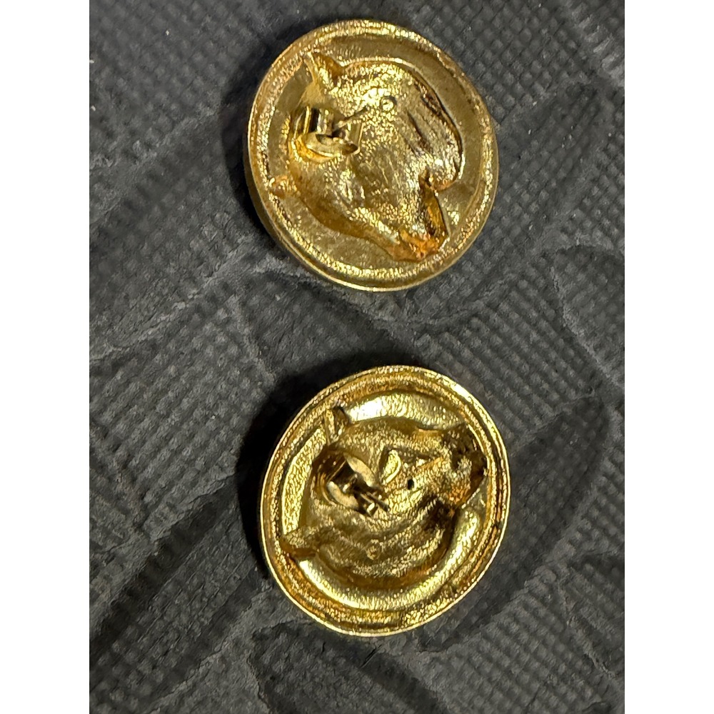 Leopard Stud Earrings Gold tone Panther Head Coin Jewelry 60s 70s Vintage